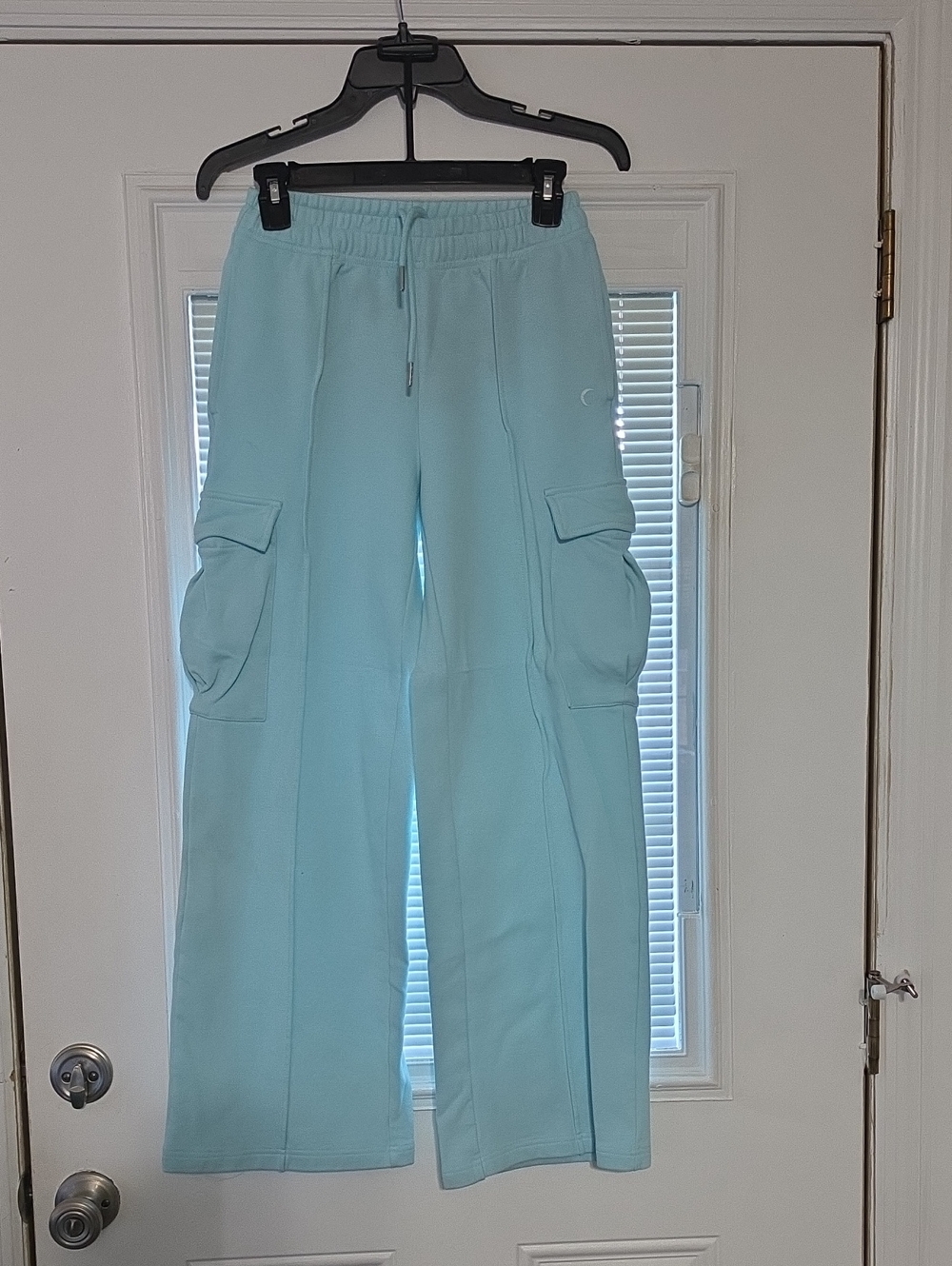 Light Aqua Cargo Sweatpants with Drawstring Waist